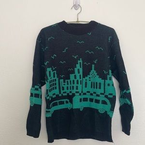 Vintage city scape graphic sweater